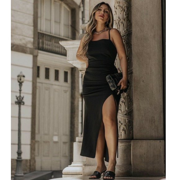 BLOGGER'S FAVE! Zara Black Midi Dress Sz XS NWT - Picture 8 of 17